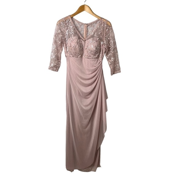 Alex Evenings Long V Neck Empire Waist Cascade Ruffle Faded Rose Size 4 - Picture 3 of 11